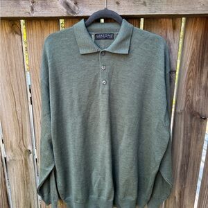 Giasone Men's Merino Wool Polo Collar Sage Green Sweater